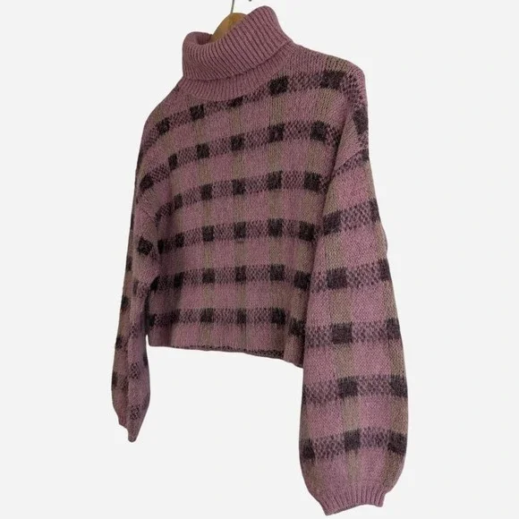 ASOS Reclaimed Vintage Plaid Check Balloon Sleeve Cropped Turtleneck Sweater XS - Picture 8 of 10